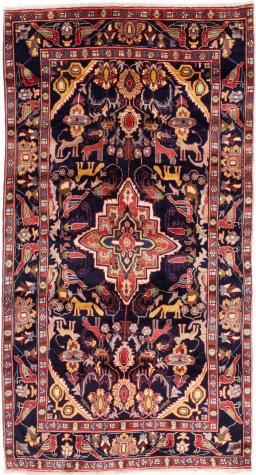 Full view of 2000s Hamedan rug from Iran / Persia, 295 × 160 cm in Dark blue tones
