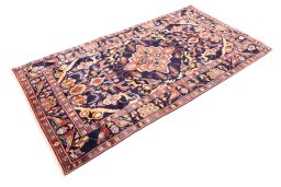Corner detail of 2000s Hamedan rug showing border pattern and Wool pile