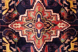 Full view of 2000s Hamedan rug from Iran / Persia, 295 × 160 cm in Dark blue tones