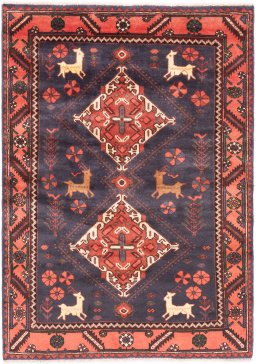 Full view of 1971s Hamedan rug from Iran / Persia, 150 × 105 cm in Dark blue tones