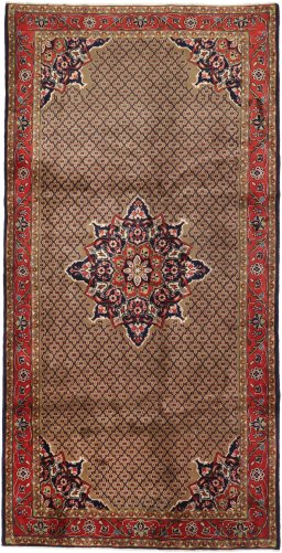 Full view of 2000s Hamedan rug from Iran / Persia, 305 × 155 cm in Beige tones