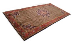 Close-up detail of 2000s Hamedan rug from Iran / Persia showing Wool weave
