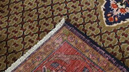 Full view of 2000s Hamedan rug from Iran / Persia, 305 × 155 cm in Beige tones