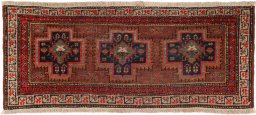 Full view of 1900s Heriz rug from Iran / Persia, 89 × 38 cm in Brown tones