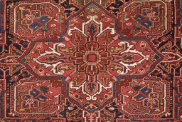Close-up detail of 1940s Heriz rug from Iran / Persia showing Wool weave