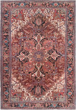Full view of 1940s Heriz rug from Iran / Persia, 336 × 230 cm in Red tones