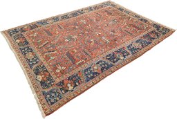 Close-up detail of 1920s Heriz rug from Iran / Persia showing Wool weave