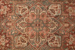 Close-up detail of 1930s Heriz rug from Iran / Persia showing Wool weave