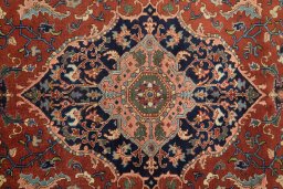 Close-up detail of 1920s Heriz rug from Iran / Persia showing Wool weave