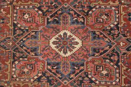 Close-up detail of 1930s Heriz rug from Iran / Persia showing Wool weave