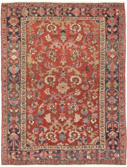 Full view of 1900s Heriz rug from Iran / Persia, 147 × 107 cm in Red tones