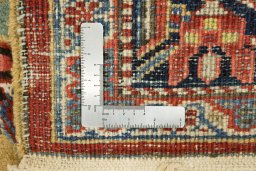 Full view of 1920s Heriz rug from Iran / Persia, 462 × 328 cm in Red tones