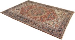 Close-up detail of 1920s Heriz rug from Iran / Persia showing Wool weave