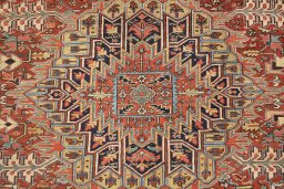 Close-up detail of 1920s Heriz rug from Iran / Persia showing Wool weave