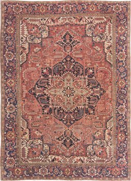 Full view of 1940s Heriz rug from Iran / Persia, 391 × 284 cm in Red tones