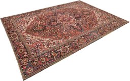 Close-up detail of 1940s Heriz rug from Iran / Persia showing Wool weave