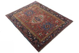 Close-up detail of 1930s Heriz rug from Iran / Persia showing Wool weave