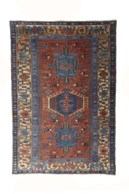 Full view of 1930s Heriz rug from Iran / Persia, 219 × 151 cm in Red tones