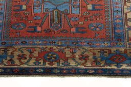 Close-up detail of 1930s Heriz rug from Iran / Persia showing Wool weave