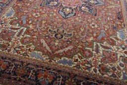 Close-up detail of 1930s Heriz rug from Iran / Persia showing Wool weave