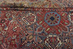 Close-up detail of 1930s Heriz rug from Iran / Persia showing Wool weave