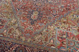 Close-up detail of 1930s Heriz rug from Iran / Persia showing Wool weave