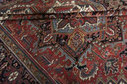 Close-up detail of 1930s Heriz rug from Iran / Persia showing Wool weave