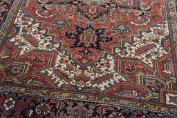 Close-up detail of 1930s Heriz rug from Iran / Persia showing Wool weave