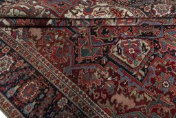 Close-up detail of 1930s Heriz rug from Iran / Persia showing Wool weave