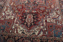 Close-up detail of 1930s Heriz rug from Iran / Persia showing Wool weave