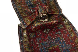 Close-up detail of 1930s Heriz rug from Iran / Persia showing Wool weave
