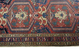 Close-up detail of 1930s Heriz rug from Iran / Persia showing Wool weave