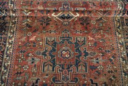 Close-up detail of 1930s Heriz rug from Iran / Persia showing Wool weave