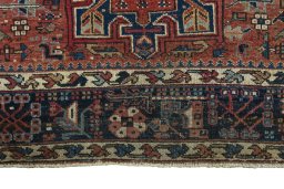 Full view of 1930s Heriz rug from Iran / Persia, 188 × 138 cm in Red tones