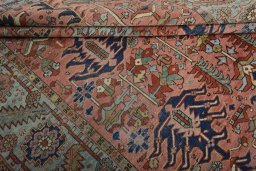 Close-up detail of 1930s Heriz rug from Iran / Persia showing Wool weave