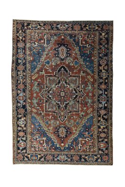 Full view of 1930s Heriz rug from Iran / Persia, 350 × 246 cm in Red tones