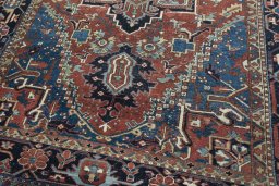Close-up detail of 1930s Heriz rug from Iran / Persia showing Wool weave