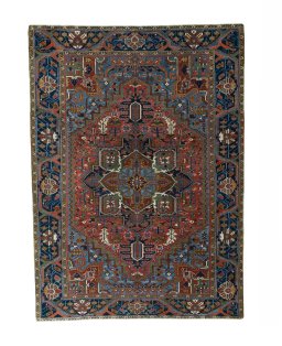 Full view of 1930s Heriz rug from Iran / Persia, 340 × 248 cm in Red tones
