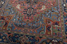 Close-up detail of 1930s Heriz rug from Iran / Persia showing Wool weave