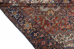 Close-up detail of 1930s Heriz rug from Iran / Persia showing Wool weave