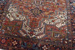 Close-up detail of 1930s Heriz rug from Iran / Persia showing Wool weave