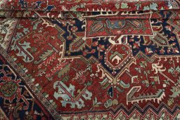 Close-up detail of 1930s Heriz rug from Iran / Persia showing Wool weave