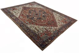 Close-up detail of 1930s Heriz rug from Iran / Persia showing Wool weave