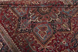 Close-up detail of 1930s Heriz rug from Iran / Persia showing Wool weave