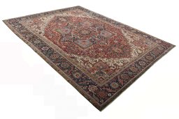 Close-up detail of 1930s Heriz rug from Iran / Persia showing Wool weave