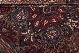 Close-up detail of 1930s Heriz rug from Iran / Persia showing Wool weave