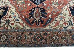 Full view of 1930s Heriz rug from Iran / Persia, 391 × 328 cm in Red tones