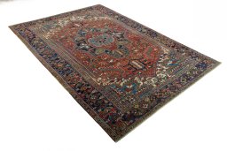 Close-up detail of 1930s Heriz rug from Iran / Persia showing Wool weave