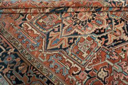 Close-up detail of 1930s Heriz rug from Iran / Persia showing Wool weave