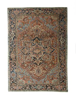 Full view of 1930s Heriz rug from Iran / Persia, 345 × 245 cm in Red tones